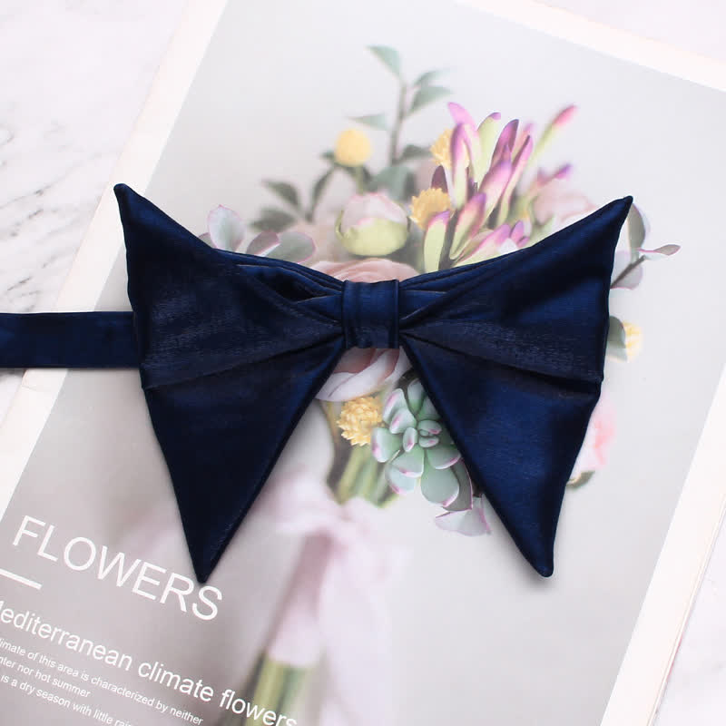 Men's Glossing Folded Design Oversized Pointed Bow Tie - Navy - image 15