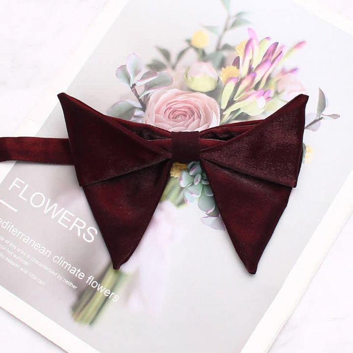Men's Glossing Folded Design Oversized Pointed Bow Tie - Brown - image 12