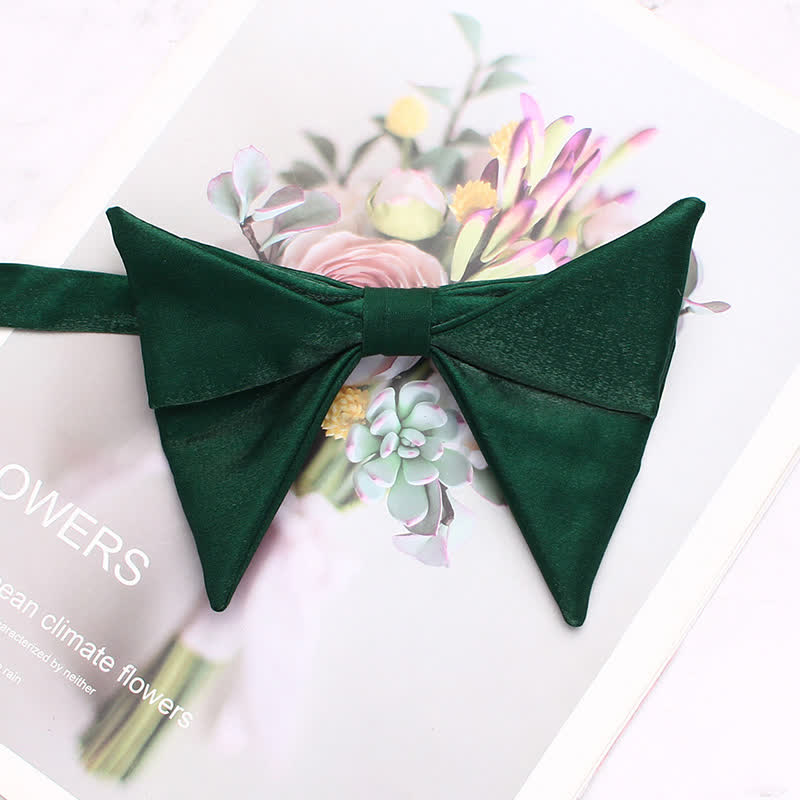 Men's Glossing Folded Design Oversized Pointed Bow Tie - Green - image 14