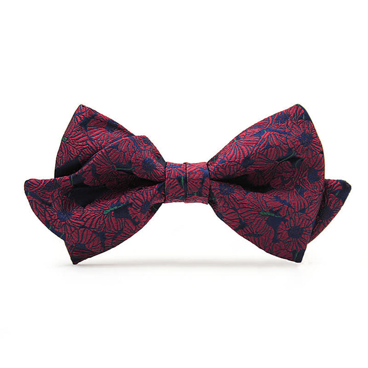 Men's Unique Mustache Shape Floral Bow Tie - Burgundy - image 0