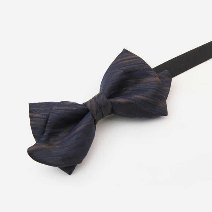 Men's Subtle Striped Jacquard Dark Blue Bow Tie - image 2