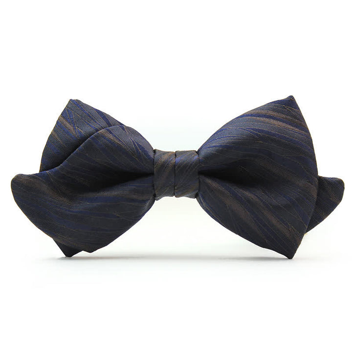 Men's Subtle Striped Jacquard Dark Blue Bow Tie - Navy - image 0