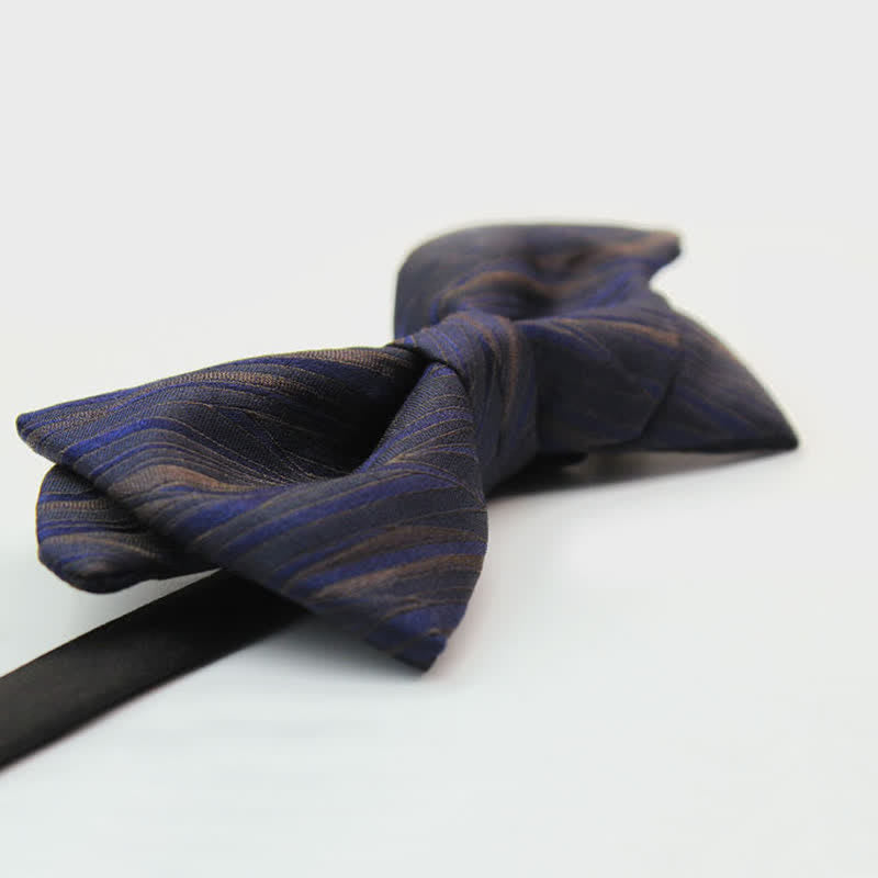 Men's Subtle Striped Jacquard Dark Blue Bow Tie - image 3