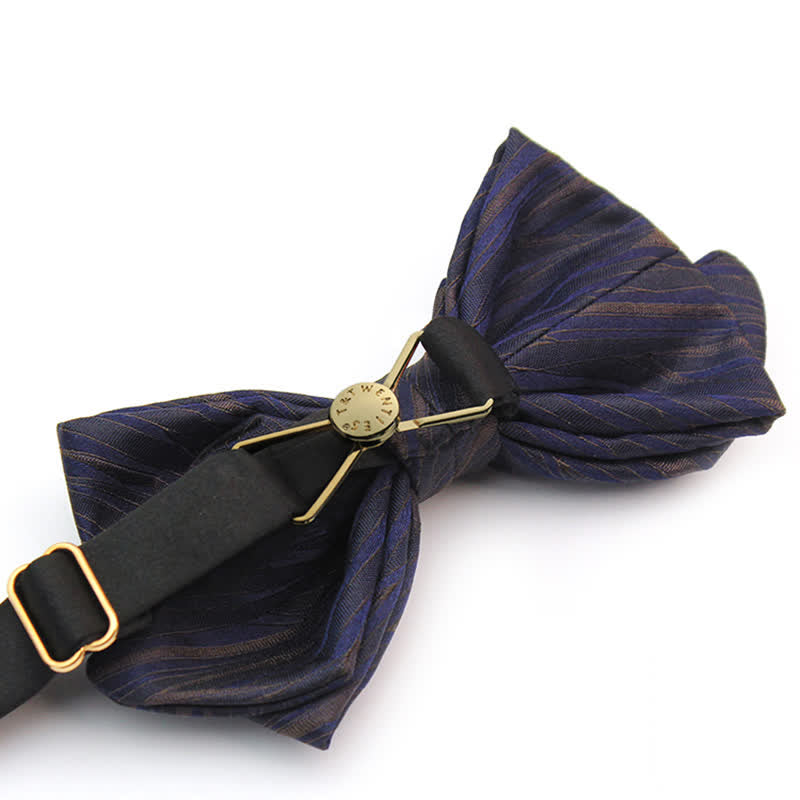 Men's Subtle Striped Jacquard Dark Blue Bow Tie - image 4