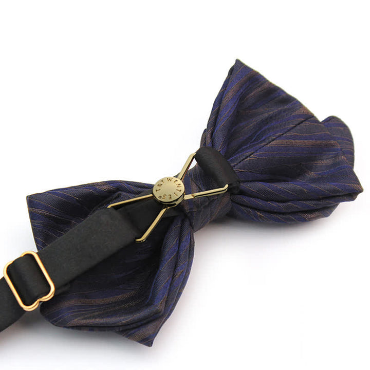 Men's Subtle Striped Jacquard Dark Blue Bow Tie - image 4