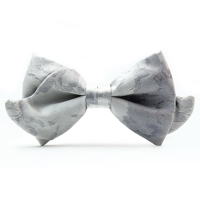 Men's Elegant Gray White Pure Silk Bow Tie - Gray & White - image 0