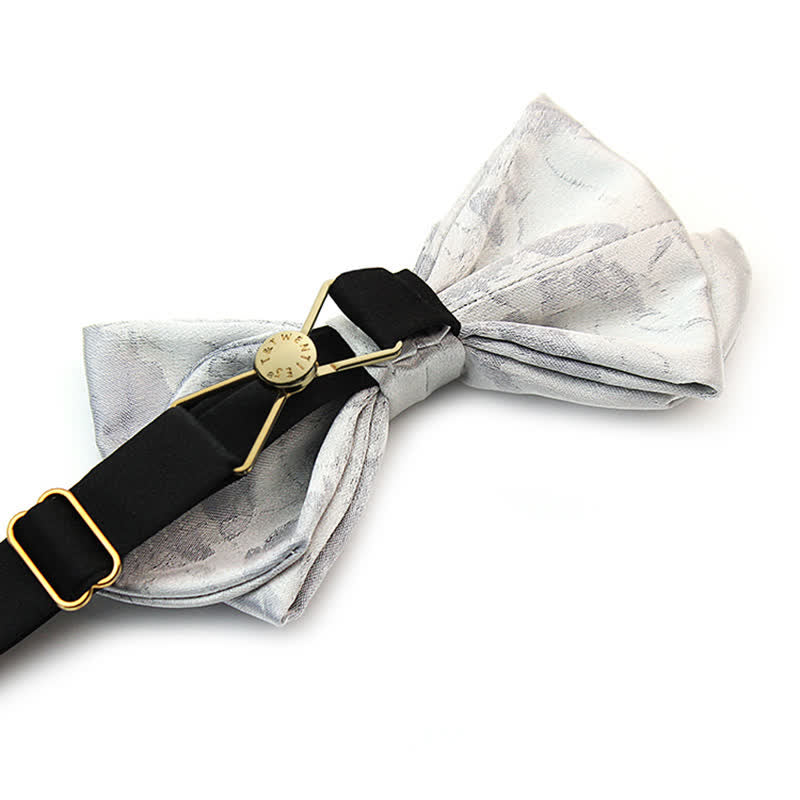 Men's Elegant Gray White Pure Silk Bow Tie - image 4