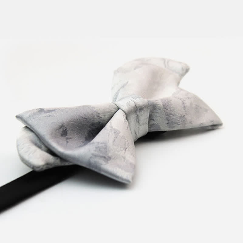 Men's Elegant Gray White Pure Silk Bow Tie - image 3