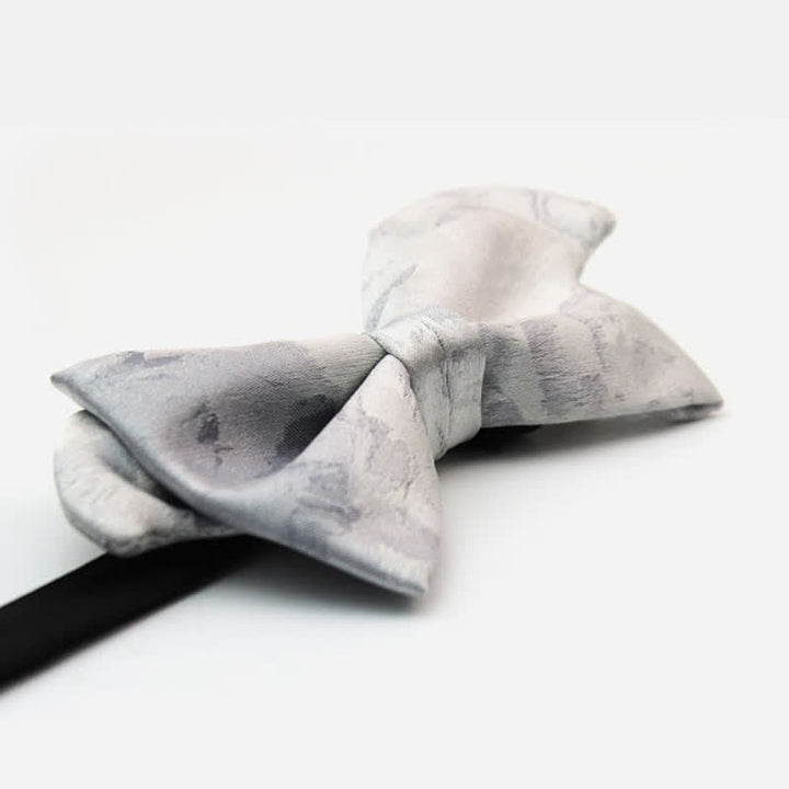 Men's Elegant Gray White Pure Silk Bow Tie - image 3