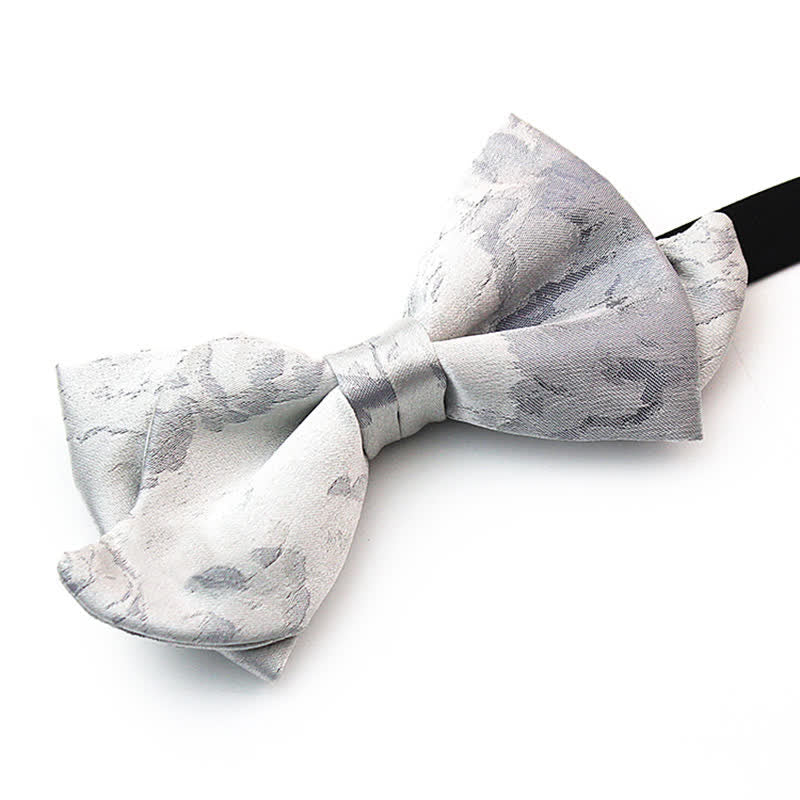 Men's Elegant Gray White Pure Silk Bow Tie - image 1