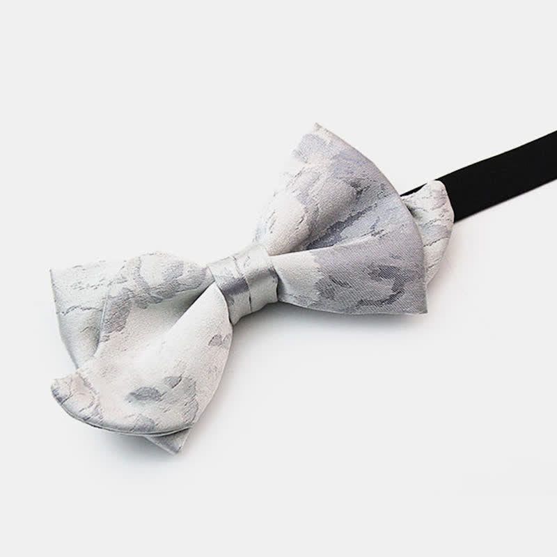 Men's Elegant Gray White Pure Silk Bow Tie - image 2