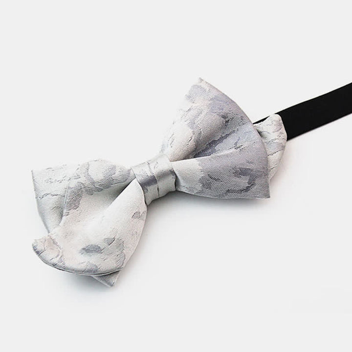 Men's Elegant Gray White Pure Silk Bow Tie - image 2