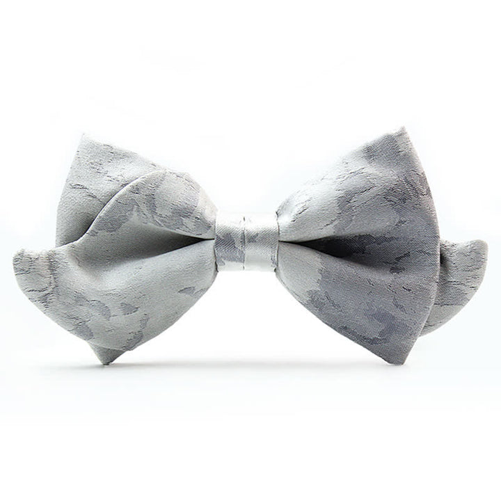 Men's Elegant Gray White Pure Silk Bow Tie - Gray & White - image 0