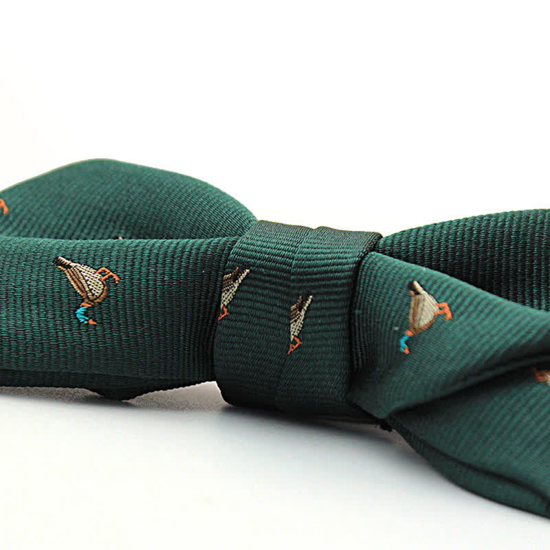 Men's Dark Green Duck Motifs Bow Tie - image 3