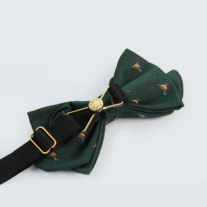 Men's Dark Green Duck Motifs Bow Tie - image 4