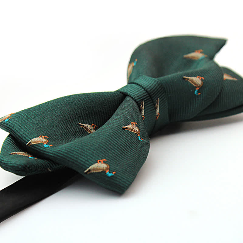 Men's Dark Green Duck Motifs Bow Tie - image 2