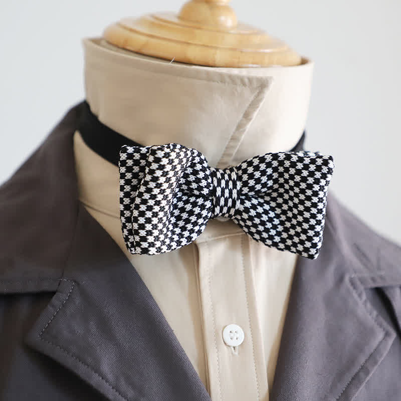 Men's Black & White Checkerboard Stripes Bow Tie - Style #1 - image 1