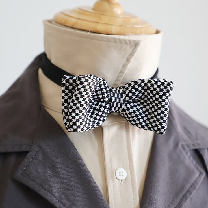 Men's Black & White Checkerboard Stripes Bow Tie - Style #1 - image 1