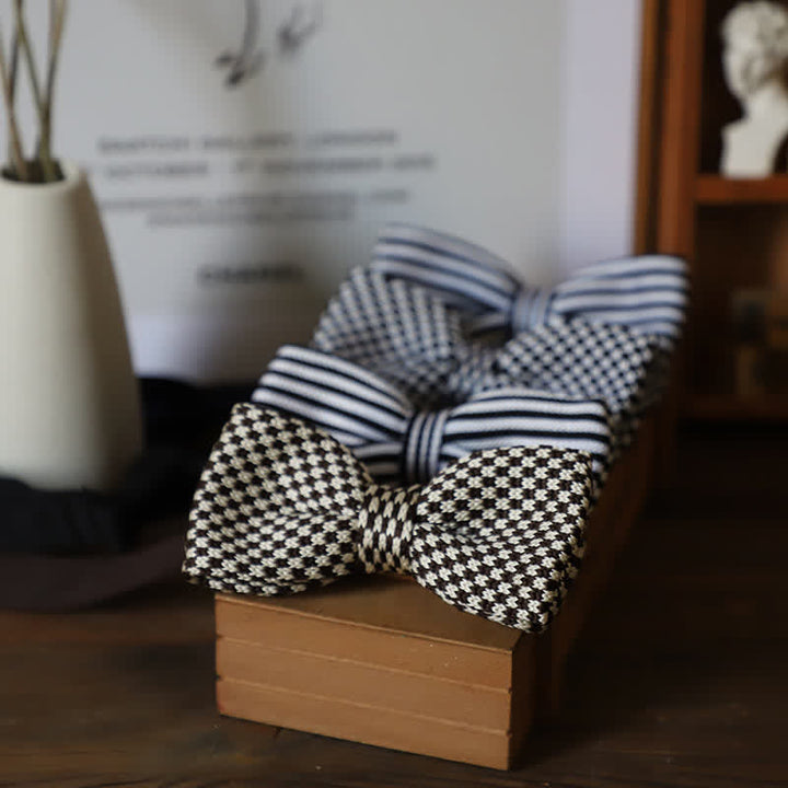 Men's Black & White Checkerboard Stripes Bow Tie - image 5