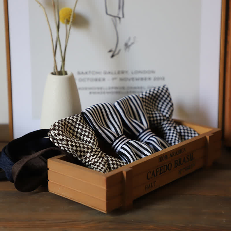 Men's Black & White Checkerboard Stripes Bow Tie - image 0