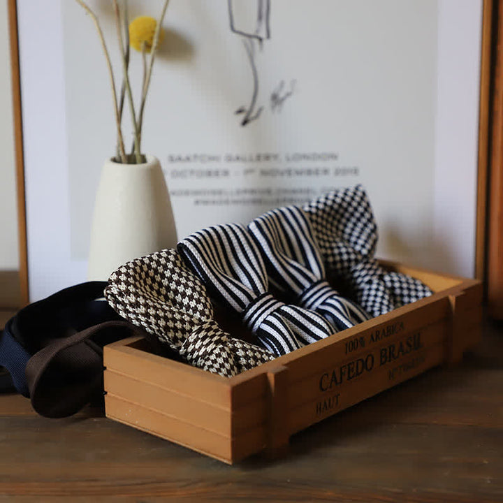 Men's Black & White Checkerboard Stripes Bow Tie - image 0