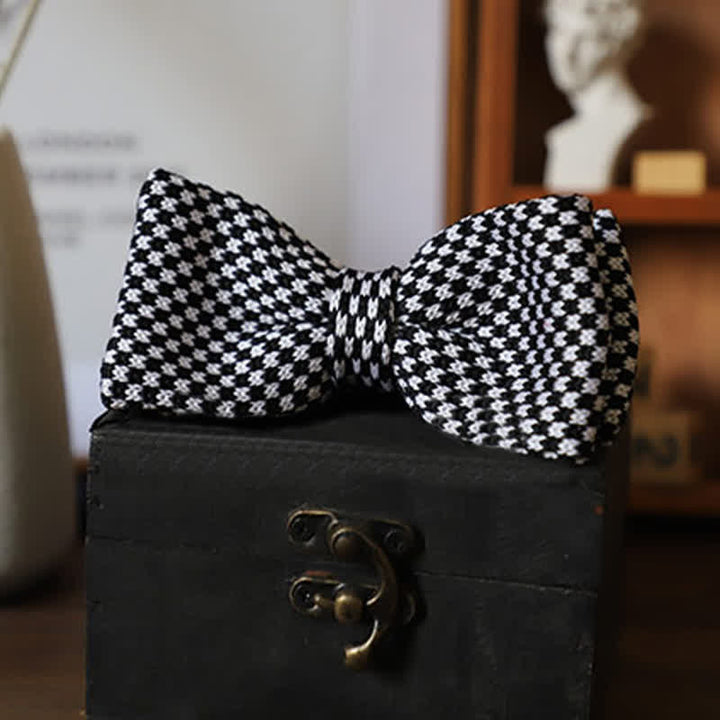Men's Black & White Checkerboard Stripes Bow Tie - image 2