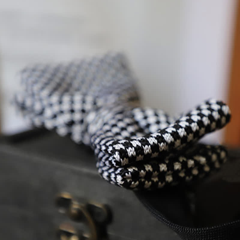 Men's Black & White Checkerboard Stripes Bow Tie - image 3