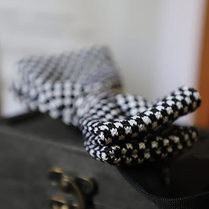 Men's Black & White Checkerboard Stripes Bow Tie - image 3