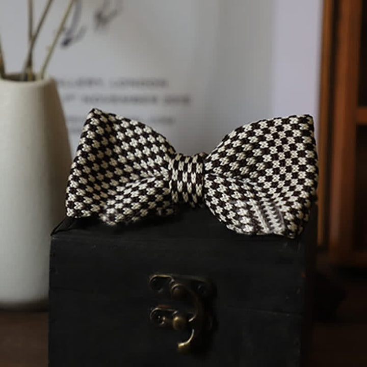 Men's Black & White Checkerboard Stripes Bow Tie - image 7
