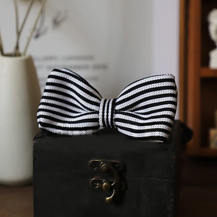 Men's Black & White Checkerboard Stripes Bow Tie - image 12