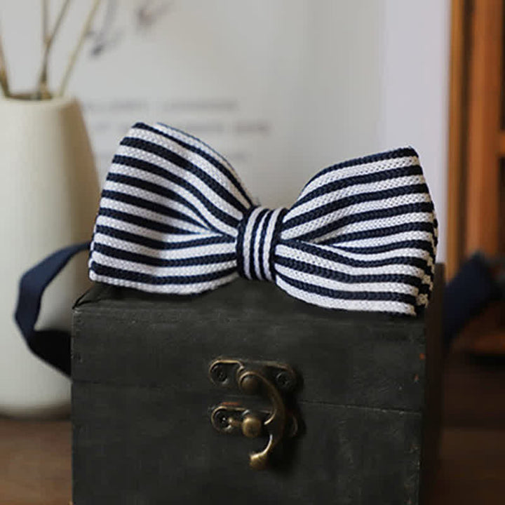 Men's Black & White Checkerboard Stripes Bow Tie - image 10