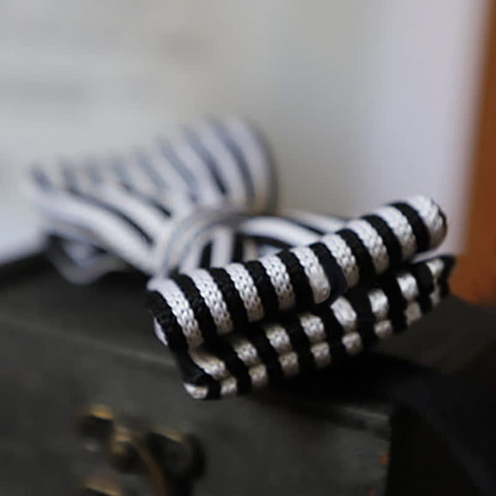 Men's Black & White Checkerboard Stripes Bow Tie - image 13