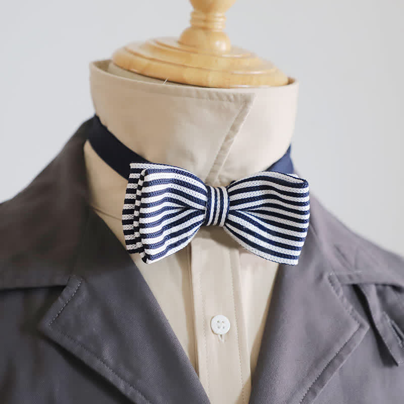 Men's Black & White Checkerboard Stripes Bow Tie - Style #3 - image 9