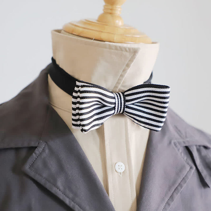 Men's Black & White Checkerboard Stripes Bow Tie - Style #4 - image 11