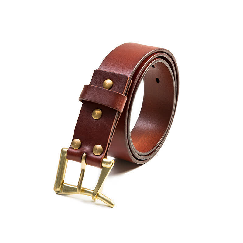 Men's Luxury Style Brass Buckle Leather Belt - Brown - 38 - image 2