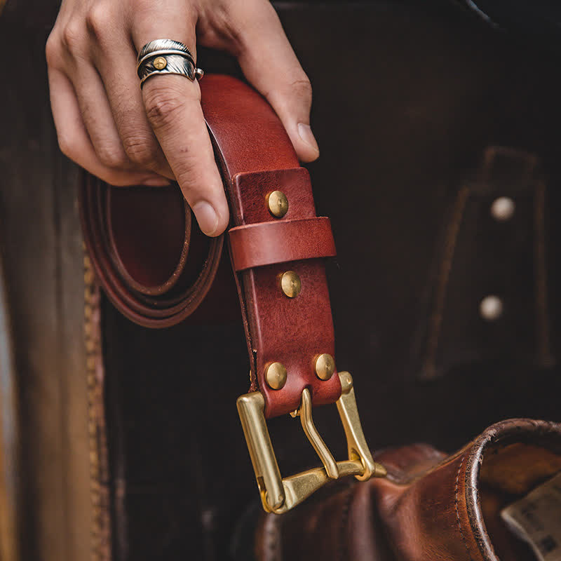 Men's Luxury Style Brass Buckle Leather Belt - image 1