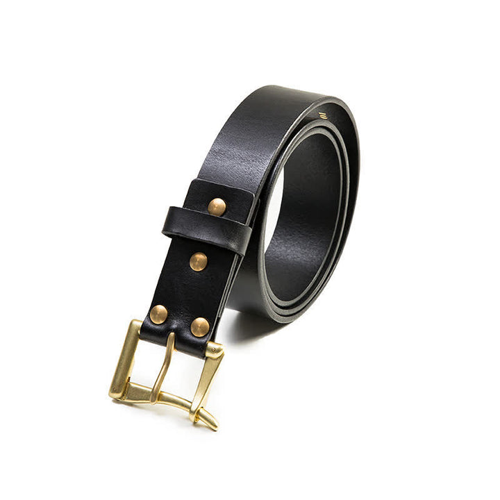 Men's Luxury Style Brass Buckle Leather Belt - Black - 38 - image 7