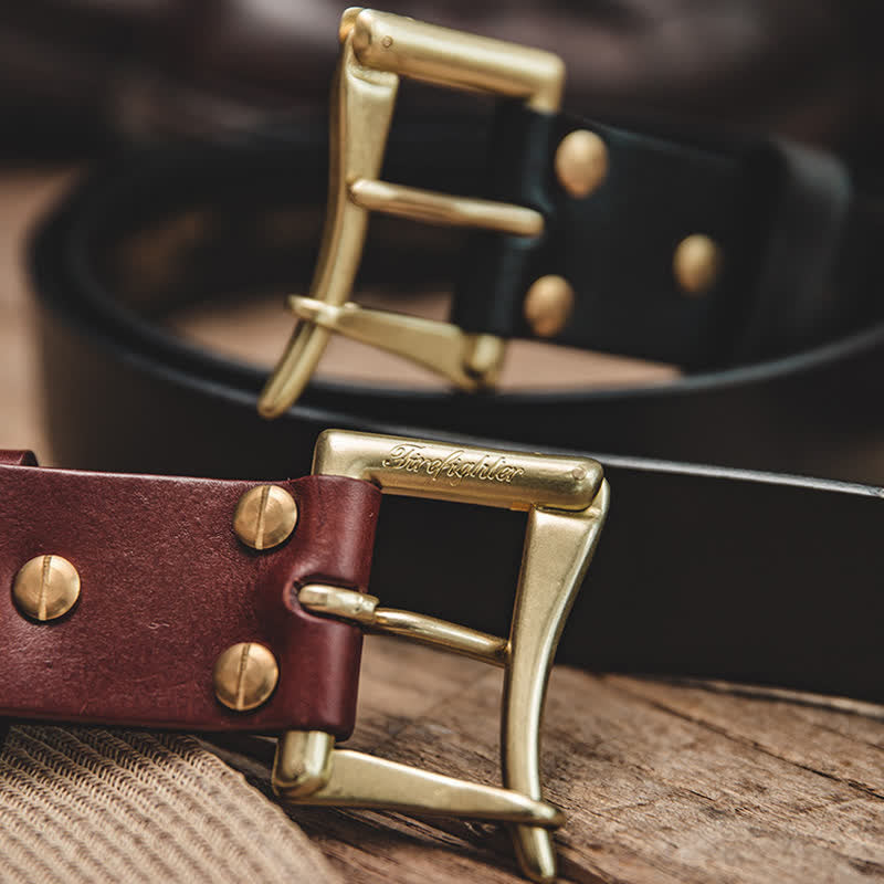 Men's Luxury Style Brass Buckle Leather Belt - image 4