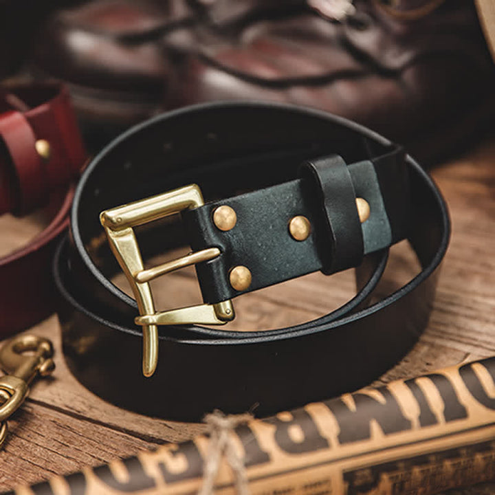 Men's Luxury Style Brass Buckle Leather Belt - image 9