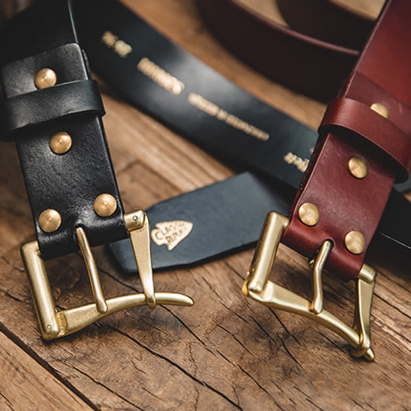 Men's Luxury Style Brass Buckle Leather Belt - image 5