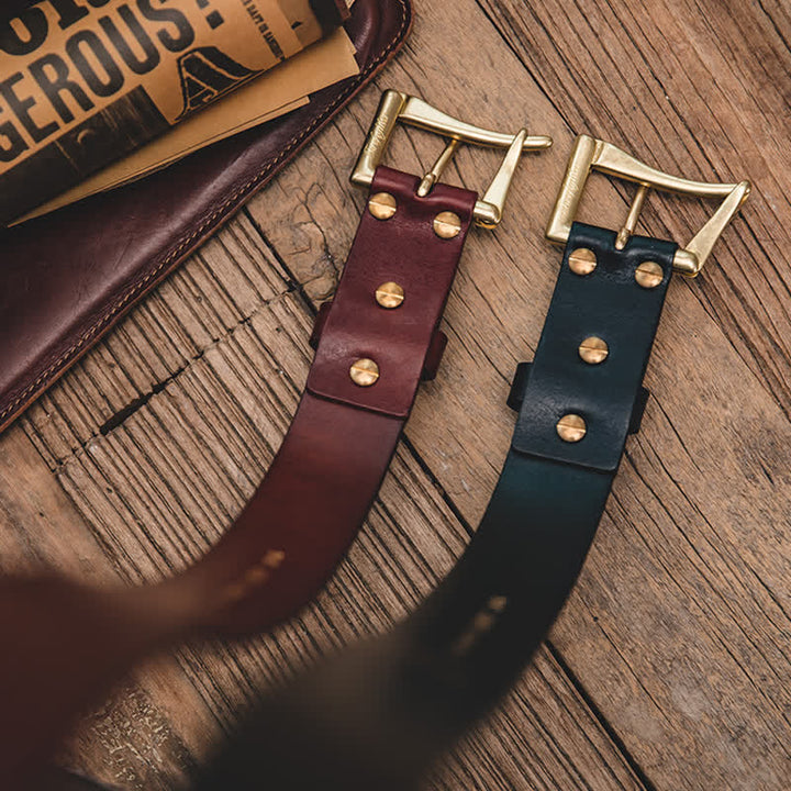 Men's Luxury Style Brass Buckle Leather Belt - image 6