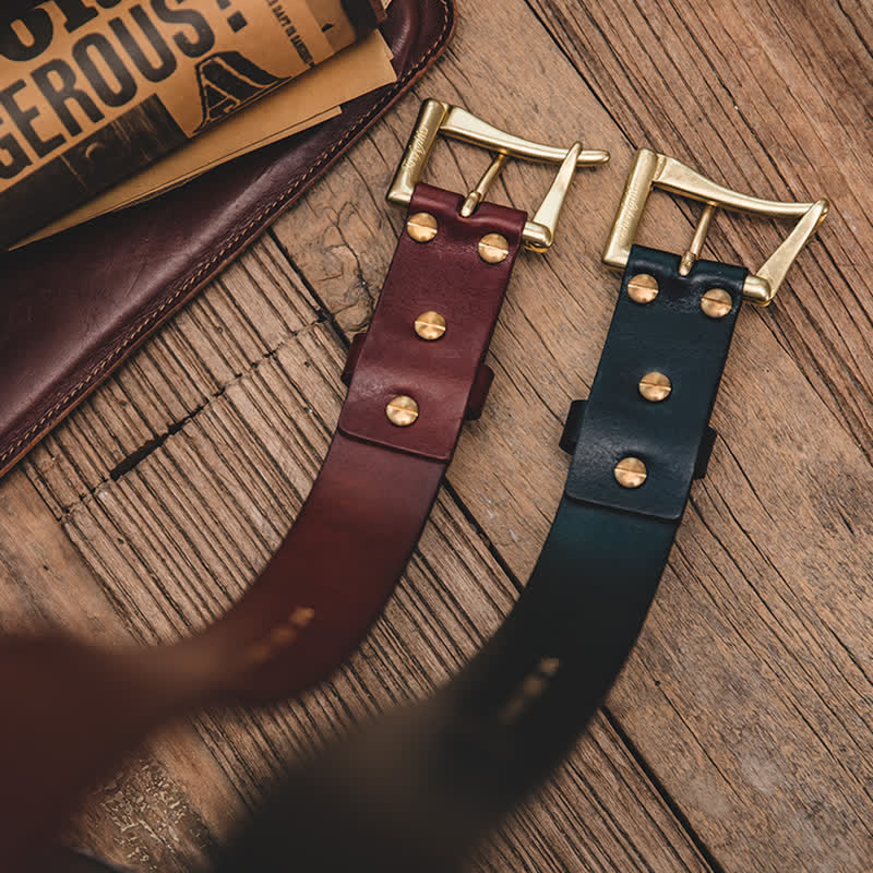 Men's Luxury Style Brass Buckle Leather Belt - image 6
