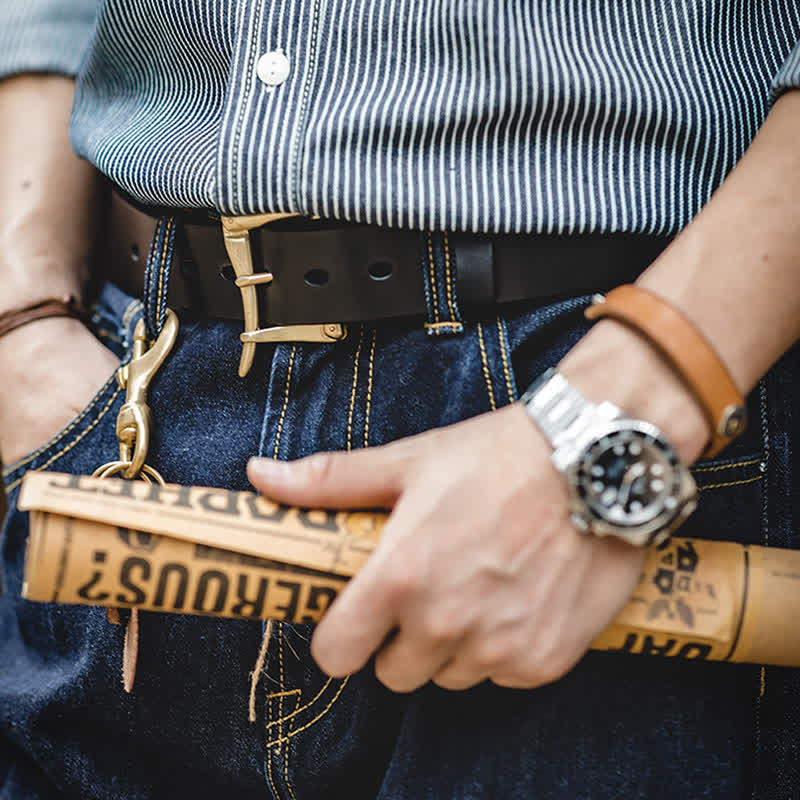 Men's Luxury Style Brass Buckle Leather Belt - image 8