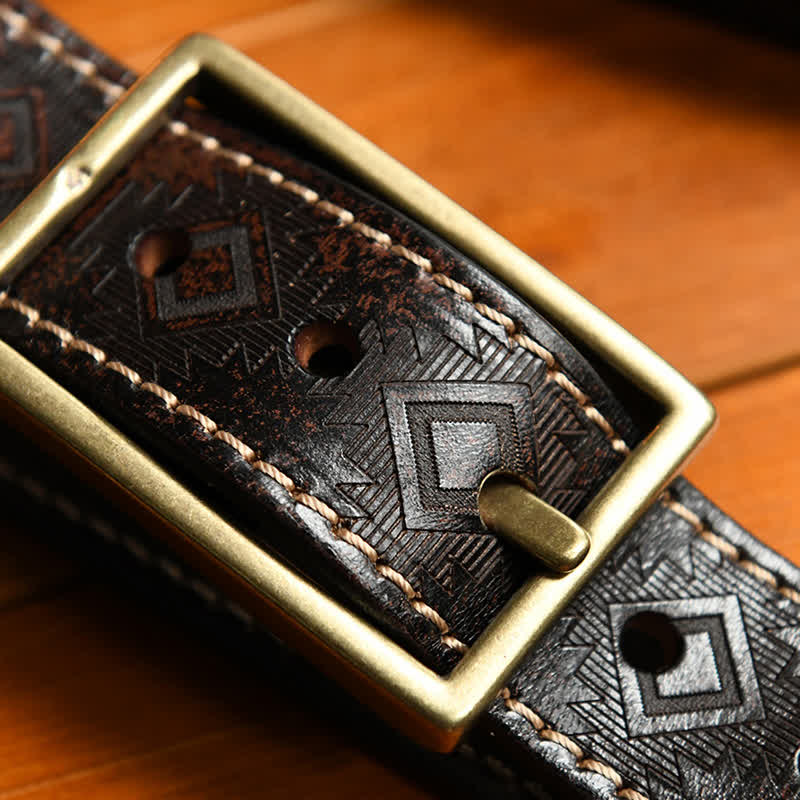 Men's Western Geometric Pattern Leather Belt - image 7
