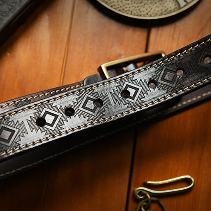 Men's Western Geometric Pattern Leather Belt - image 15