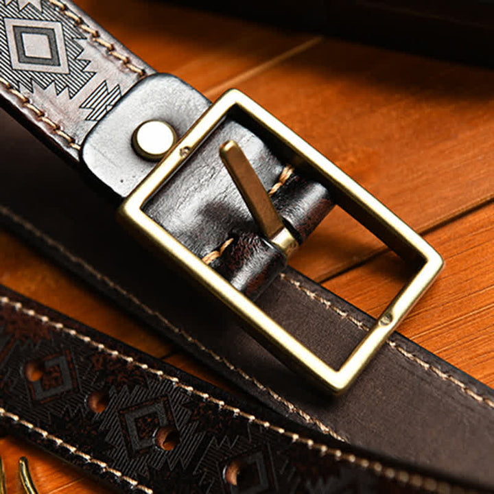 Men's Western Geometric Pattern Leather Belt - image 4