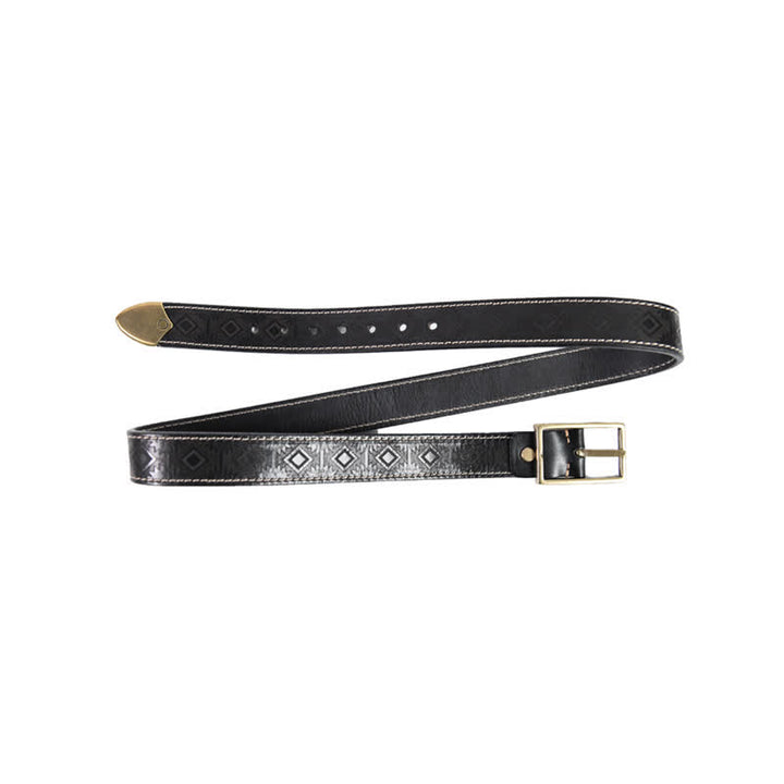 Men's Western Geometric Pattern Leather Belt - Black - 42 - image 13