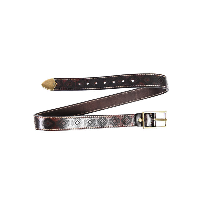 Men's Western Geometric Pattern Leather Belt - Coffee - 36 - image 2