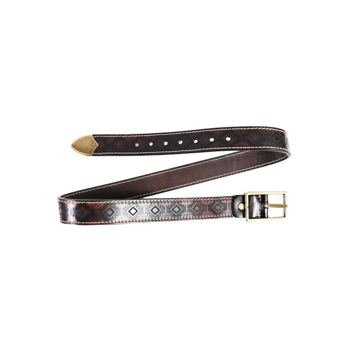 Men's Western Geometric Pattern Leather Belt - Coffee - 36 - image 2