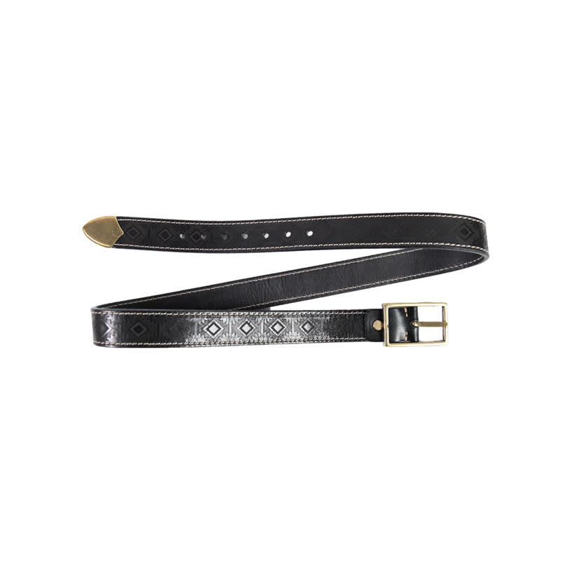 Men's Western Geometric Pattern Leather Belt - Black - 42 - image 13